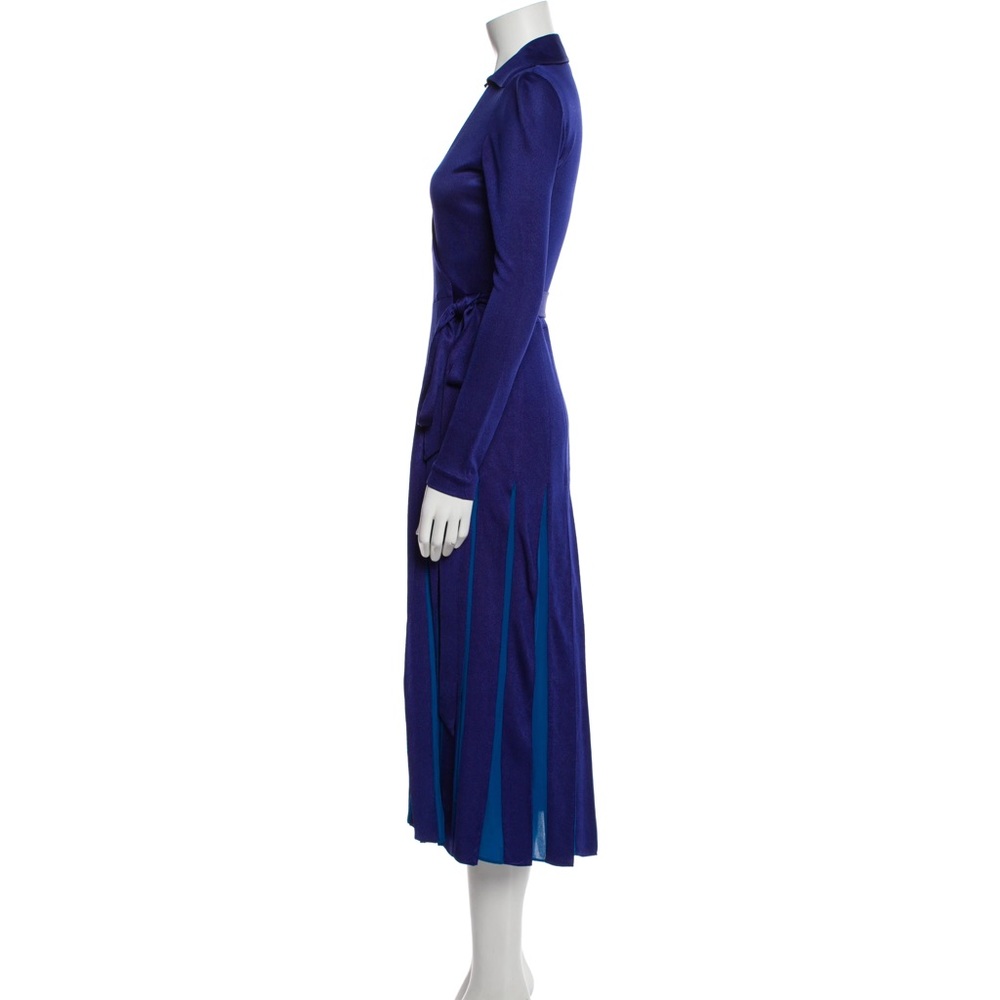 DVF Diane von Furstenberg Stevie Silk Wrap Dress Blue Midi Long Sleeve 0 Wedding - Picture 4 of 9